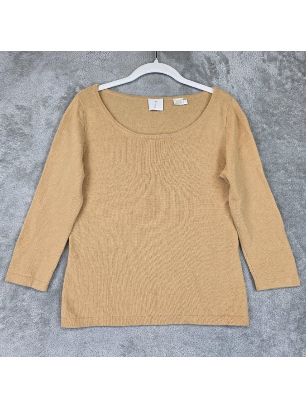 MAG Sweater Womens Small Beige 100% Cashmere Scoop Neck 3/4 Sleeve Knit Pullover